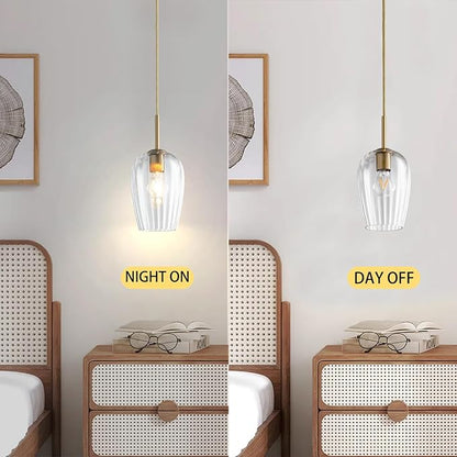 Clear Glass Lampshade Chandelier, Kitchen Ceiling Hanging Lamp Island Light, 5.9" Mini Brushed Gold Modern Pendant Lighting Fixture for Dining Living Room, Entryway