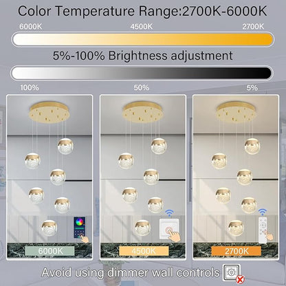 6-Lights Globe Pendant Light Modern Crystal Pendant Chandelier Gold Globe Chandeliers for Kitchen Island, Hanging Light Fixture for Dinning Room Bedroom