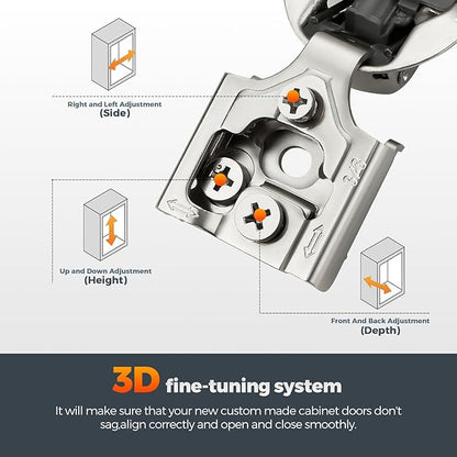 Home Expert 10 Pack (5 Pairs) 3/8" Overlay Soft Close Cabinet Hinges, Satin Nickel Stainless Steel Concealed Hinges with 3D Self-Closing for Face Frame Doors & Kitchens