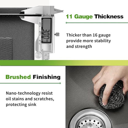 Black Kitchen And Bar Sink, 18x18 Inch Stainless Steel Drop In Modern Single Bowl Small Kitchen And Bar Sink Combo-SS Grid,Silicon Mat,Drain Strainer Set Compatibility With Modern&Classic Style