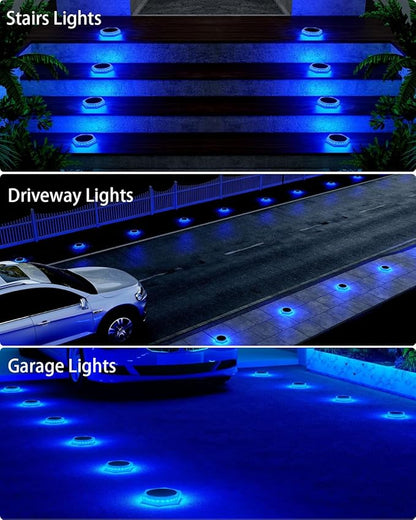 DetarZinLED 6 Packs Solar Driveway Lights Outdoor IP68 Waterproof, Blue Deck Step Lights Solar Powered, Solar Stair Light Stick on LED Light for Dock, Garage, Pool, Fence, Garden Pathway