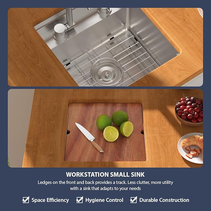 16 Inch Outdoor Kitchen Sink With Faucet and Cover - Beslend 16x17x9 Undermount Kitchen Bar Sink Workstation 16 Gauge Stainless Steel Single Bowl Small Sinks Under Counter Indoor Outdoor