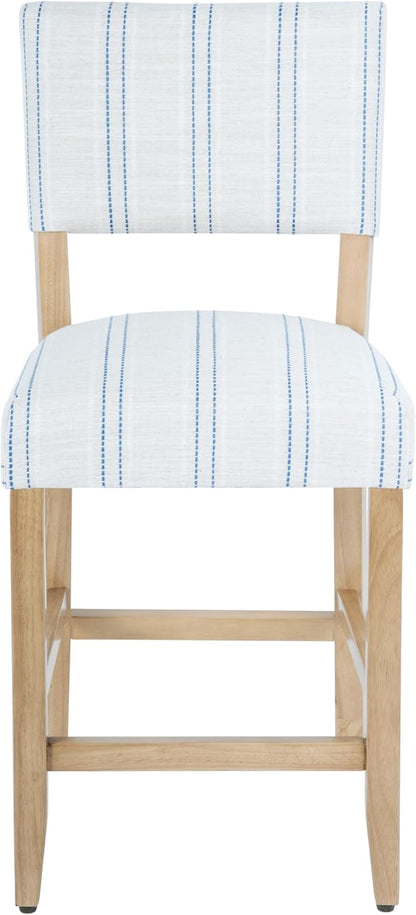 HomePop 24" Open Back Counter Stool|HomePop Home Décor|Fabric Chairs for Dining Room, Kitchen and Living Room - Blue and White Stripe(Single Pack)