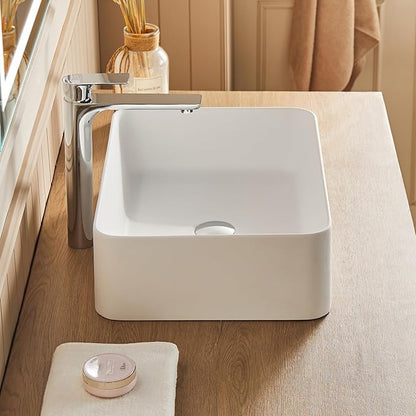 Cpingao Rectangular Vessel Sink, 24" X 16" White Stone Resin Modern Above Counter Bathroom Vanity Vessel Sink
