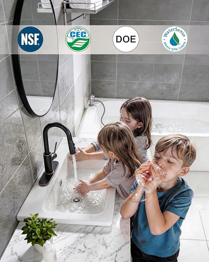 Fransiton Bathroom Faucets with Pull Down Sprayer, Bar Sink Faucet Single Hole for Kitchen Campers with Pop-Up Drain Hose, Suitable for Farmhouse Vanity Lavatory