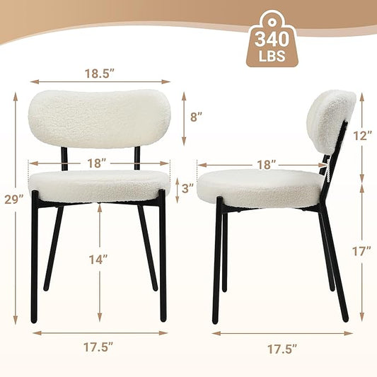 Murago Dining Chairs Set of 4, Boucle Comfortable Upholstered Seat Fabric with Curved Backrest, Mid Century Modern Contemporary Scandinavian Designer Chairs Ideal for Dining Room, Kitchen, White