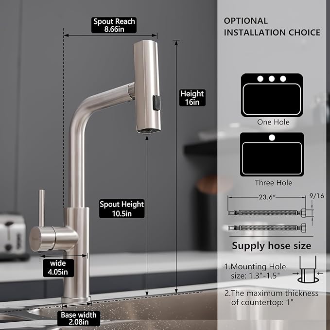 AIMADI Waterfall Kitchen Faucet with Pull Down Sprayer, Modern Single Handle Single Hole Stainless Steel Kitchen Sink Faucets 3 Modes(Sweep/Stream/Waterfall),Brushed Nickel