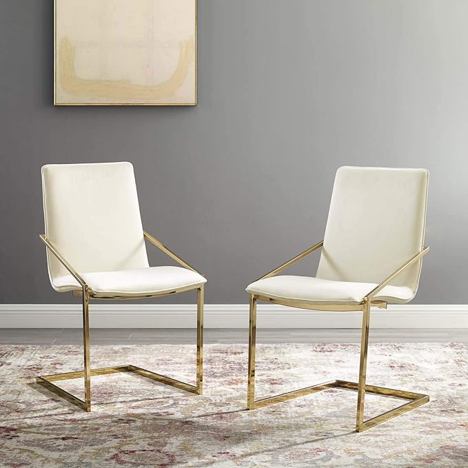 Modway Pitch Performance Velvet Armchair, 2 pcs - Dining Chairs, Gold Ivory