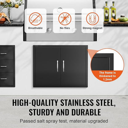 VEVOR BBQ Access Door, 788x610 mm Double Outdoor Kitchen Door, Cold Plate Flush Mount Doors, Wall Vertical Doors with Handles, for BBQ Island, Grilling Station (Stainless Steel + Oil-Sprayed Product)