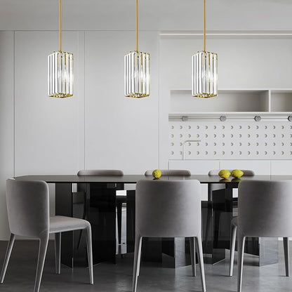 Modern Pendant Light Gold Rectangle Pendant Lighting Mini Crystal Chandeliers Adjustable Pendant Light Fixture for Kitchen Island Dinning Room Living Room Corridor Bedroom(Gold 2-Pack)