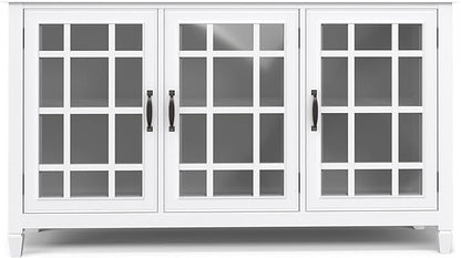 SIMPLIHOME Connaught Storage Cabinet - 60 inch Wide Solid Wood Buffet in White, Traditional Sideboard for Dining Room, Entryway, or Living Room with Glass Doors, Adjustable Shelves, and Notched Legs