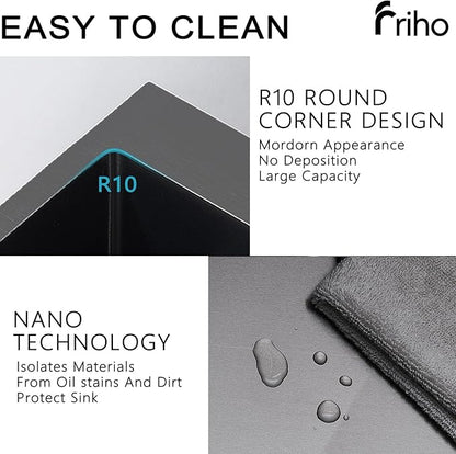 Friho 15x15 Inch Drop In Black Bar Sink, 16 Guage Stainless Steel Topmount Outdoor RV Small Kitchen Sink, 15 Inch Wet Prep Single Bowl Utility Bar Sink With Dish Grid & Drain