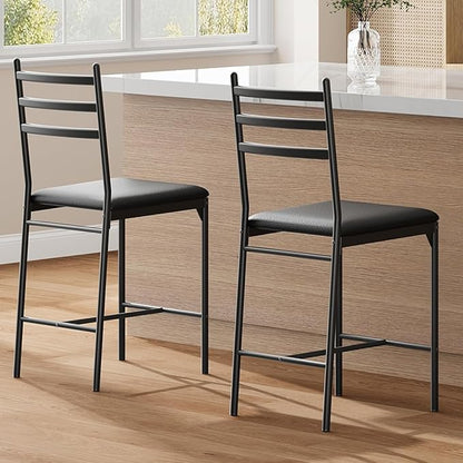 Garvee Bar Stools Set of 2, Counter Height Bar Chairs with Back and Thick Cushion, Upholstered Dining Chairs with Padded Seat, Barstools for Kitchen Island, Bar, Dining Room, Retro Black