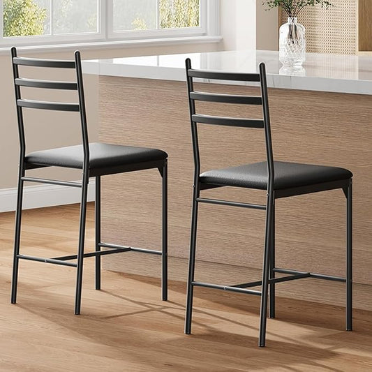 Garvee Bar Stools Set of 2, Counter Height Bar Chairs with Back and Thick Cushion, Upholstered Dining Chairs with Padded Seat, Barstools for Kitchen Island, Bar, Dining Room, Retro Black