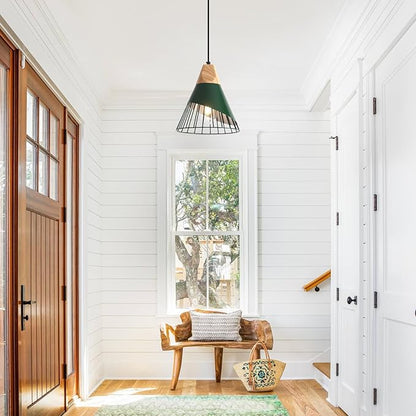 Farmhouse Pendant Light 9.4ines, 2 Packs- Green Industrial Kitchen Pendant Lights for Kitchen Island, Bar, Bedroom, Office, Library