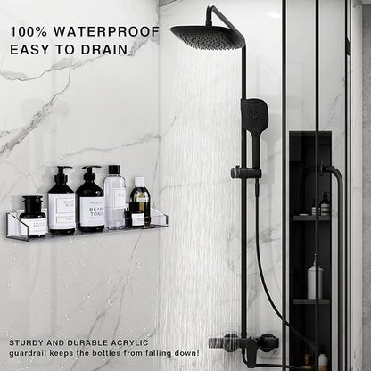 Bakzon Acrylic Shower Shelves 2 Pack, Adhesive Bathroom Shelves No Drill, Clear Acrylic Shower Caddy Wall Mounted Organizer for Inside Shower, Bathroom Storage Shelf
