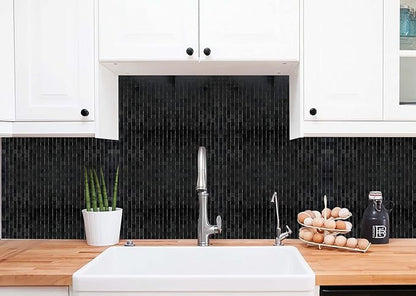 10 Sheets Self-Adhesive Aluminum Mosaic Peel and Stick Metal Tiles 3D Wall Sticker Panel Backsplash for Kitchen & Bathroom (12"x12" Bronze) (Brushed Black + Mirror Black)