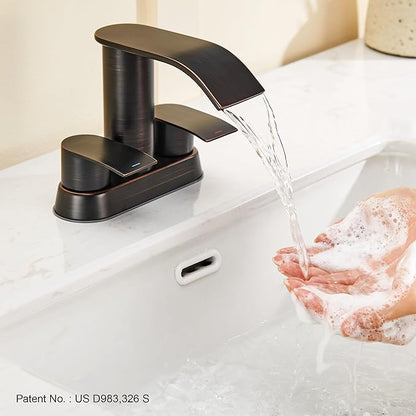 Ultimate Unicorn Bathroom Faucet for Sink Oil Rubbed Bronze, 4 Inch Bathroom Sink Faucet for 3 Hole or 2 Hole, 2 Handle Waterfall Faucets with Pop up Drain, Centerset Faucets for RV Counter