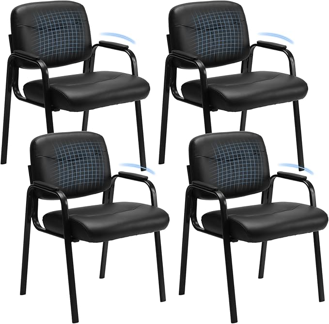 OLIXIS Office Waiting Room Chairs Set of 4, Leather Desk Reception Guest Stationary Side Chair with Padded Arms for Home Conference Lobby Medical Clinic