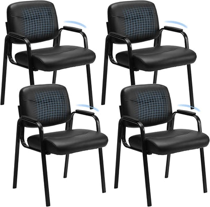 OLIXIS Office Waiting Room Chairs Set of 4, Leather Desk Reception Guest Stationary Side Chair with Padded Arms for Home Conference Lobby Medical Clinic