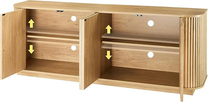Ball & Cast 64" Buffet Cabinet with Storage Accent Sideboard Modern Credenza with Doors & Adjustable Shelves,Fluted Media Console TV Stand for Living Room,Natural