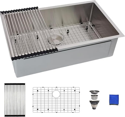 30 Inch Undermount Kitchen Sink - Delironexu 16G Stainless Steel Undermount Sink, 30''x18'' Deep Single Bowl Kitchen Sinks with 4 Accessories