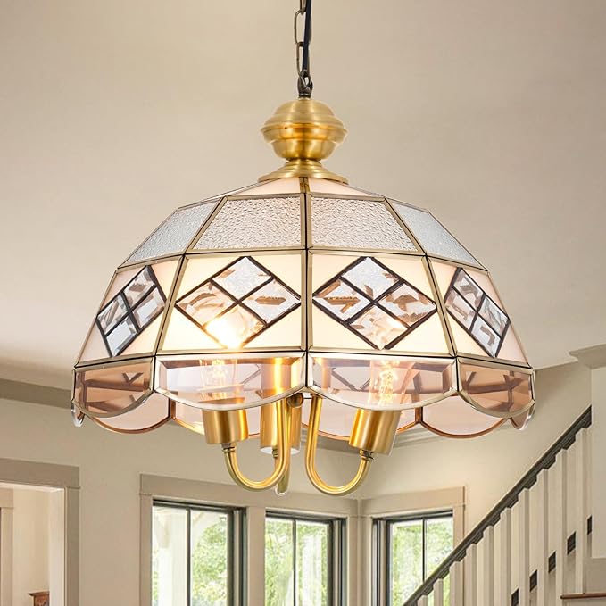 15" European-Style Palace Chandelier, 3-Light Antique Gold Ceiling Light Fixture, Farmhouse Retro Metal Hanging Pendant Lamp for Dining Room Bedroom Kitchen Island Hallway
