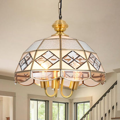 15" European-Style Palace Chandelier, 3-Light Antique Gold Ceiling Light Fixture, Farmhouse Retro Metal Hanging Pendant Lamp for Dining Room Bedroom Kitchen Island Hallway