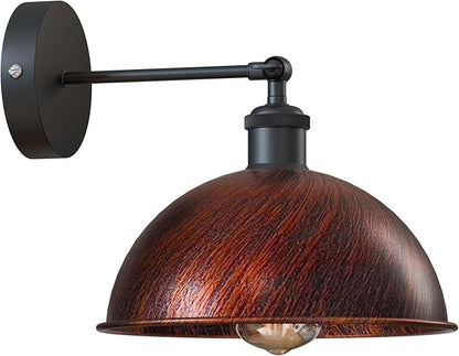 Dome Metal Wall Sconce, 180° Adjustable Industrial Wall Lamp for Bedside, Study, Kitchen, and Living Room Décor. (Rustic Red_)