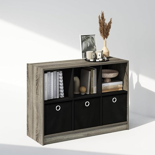 Furinno Cubic Closet Organizers and Storage, 6-Cube Closet Organizer with Bins, Open Shelf Storage, for Wardrobe, Bedroom, Living Room, French Oak/Black