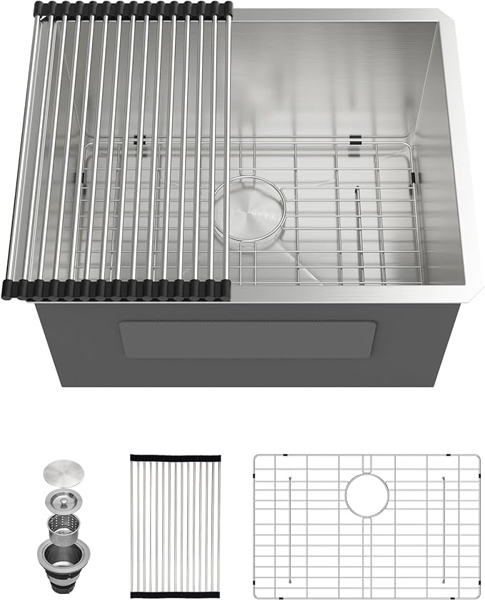 Sarlai Undermount Laundry Sink 24 Inch - 13 Inch Deep Undermount Laundry Utility Sink Single Bowl Kitchen Sinks 16 Gauge Stainless Steel Laundry Tub Sinks Basin