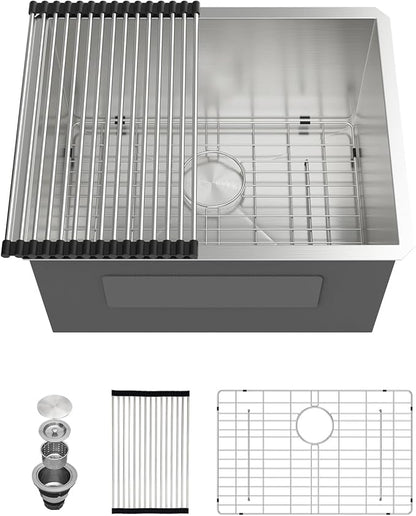 Sarlai Undermount Laundry Sink 24 Inch - 13 Inch Deep Undermount Laundry Utility Sink Single Bowl Kitchen Sinks 16 Gauge Stainless Steel Laundry Tub Sinks Basin