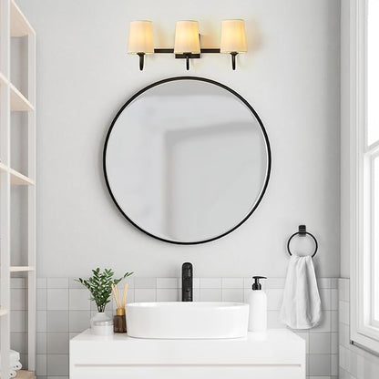 Globe Electric 63000206 5-Piece All-in-One Bathroom Set, 3-Light Vanity Light, Matte Black, Linen Shades, Towel Bar, Robe Hook, Toilet Paper Holder, Towel Ring, Bathroom Lights Over Mirror