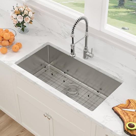Sarlai 36 Inch Undermount Kitchen Sink - 36 x19 Kitchen Sink Extra-Large Undermount Single Bowl Stainless Steel 16 Gauge Under Counter Sink With Accessories Round Corners