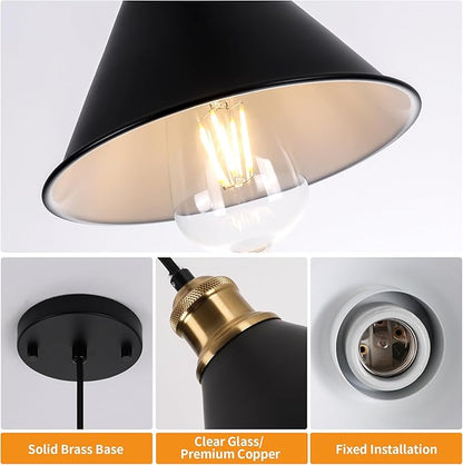 Modern Pendant Light for Kitchen Island, 9.06" Matte Black with Leather Strap Accents, Industrial Hanging Ceiling Lamp with Gold Finish, Adjustable Height for Dining Room Bar Sink, E26 Base