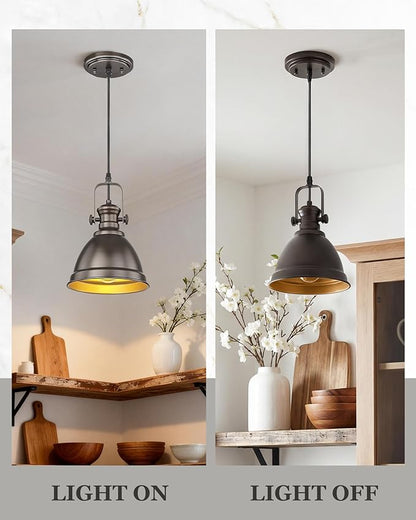 Pendant Lights Kitchen Island, 8" Farmhouse Hanging Lights Fixtures with Metal Shade, Rustic Kitchen Pendant Lighting Over Island for Dining Room, Oil Rubbed Bronze, AD-2151-1PM-ORB