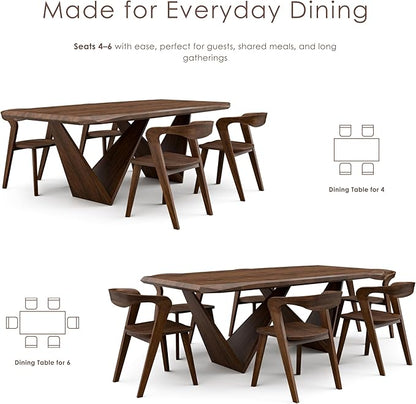 Furniture of America Nazaen III 82.5" Mid-Century Modern Solid Wood Live Edge Dining Table with Steel Support, Walnut Finish, Seats 6–8