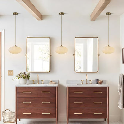 White Milk Glass Pendant Lights Kitchen Island Mid Century Modern Globe Pendant Lamp White and Gold Hanging Light Fixture Antique Brass Hanging Lights (2 Pack)