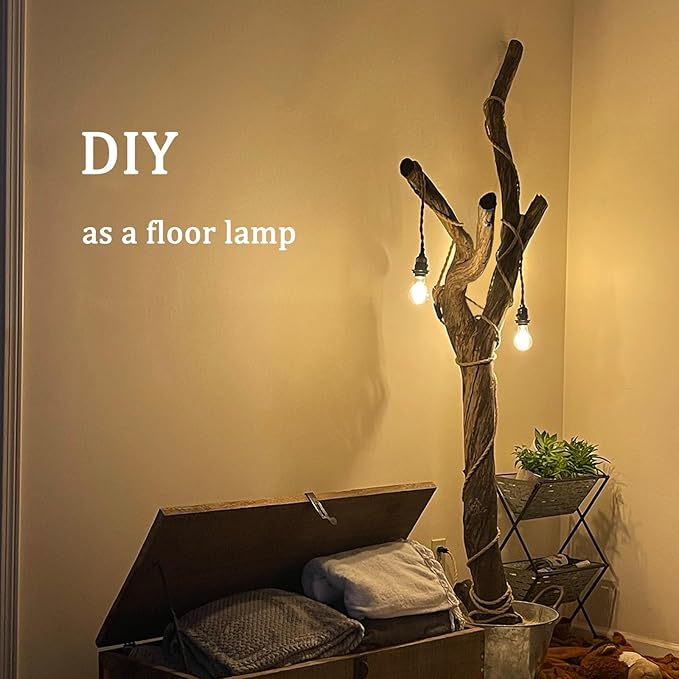 2-Light Plug in Pendant Light Cord, 19.68 ft Hemp Rope Hanging Lights with Switch, 2 Bulbs E26 Sockets Vintage Hanging Lamp Fixtures DIY for Kitchen Island Dining Room Bedroom