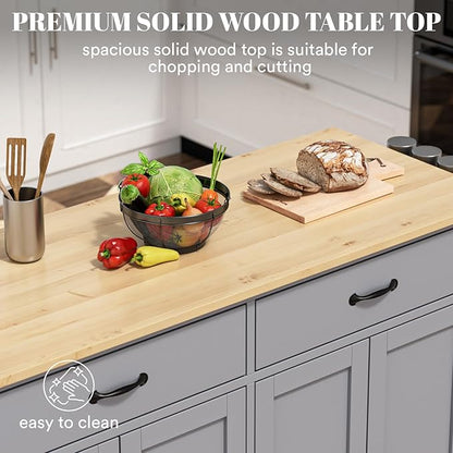 Rovibek Large Kitchen Island on Wheels with Storage 54 in Width Mobile Moveable Portable Rolling Wood Islandfor Kitchen Dining Room with Drawers Cabinet Spice Rack Towel Rack