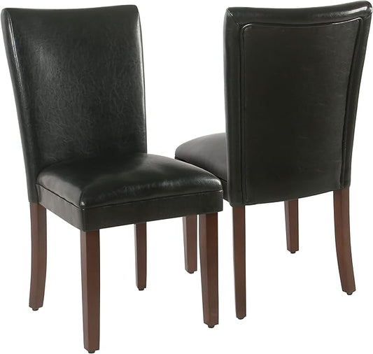 HomePop Parsons Upholstered Accent Dining Chair, Set of 2, Black Faux Leather