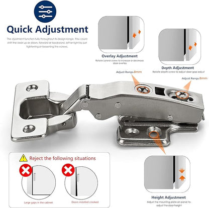 Ravinte 4 Pack 2 Pairs European Kitchen Cabinet Hinges Soft Close Full Overlay Cabinet Door Hinges Heavy-Duty Frameless Adjustable Concealed Cabinet Cup Hinge