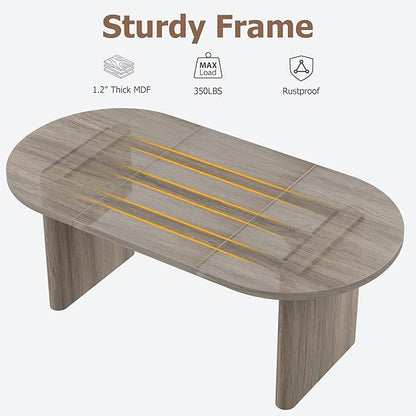 GarveeHome Oval Dining Table for 6-8 People, Long Large Kitchen Table with Thick Sturdy Wooden Base, Farmhouse Dining Room Table for for Kitchen, Living Room, Office (70.87" Long,Grey Walnut)