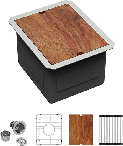 12 Inch Bar Sink - 12 x15 Undermount Bar Sinks Workstation Stainless Steel Outdoor Kitchen Sink 16 Gauge Single Bowl Small Sinks