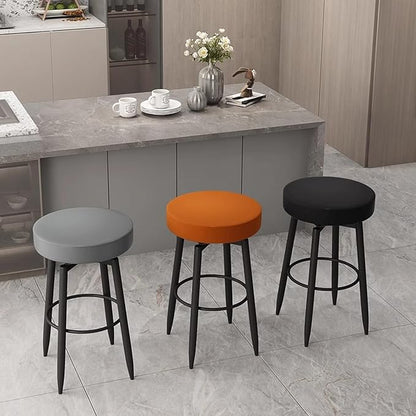 Set of 2 s, PU Leather Backless Chairs with Black Metal Legs, Chairs for Kitchen Island, Dining Room, Living Room, Restaurant,Grey-Sitting Height 75cm