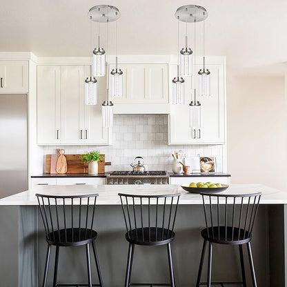 MELUCEE Modern LED Pendant Light Fixtures 4-Light Kitchen Pendant Lights with 3000K-6000K Adjustable Color Temperature Brushed Nickel Ceiling Hanging Lamp for Dining Room Bedroom Kitchen Island