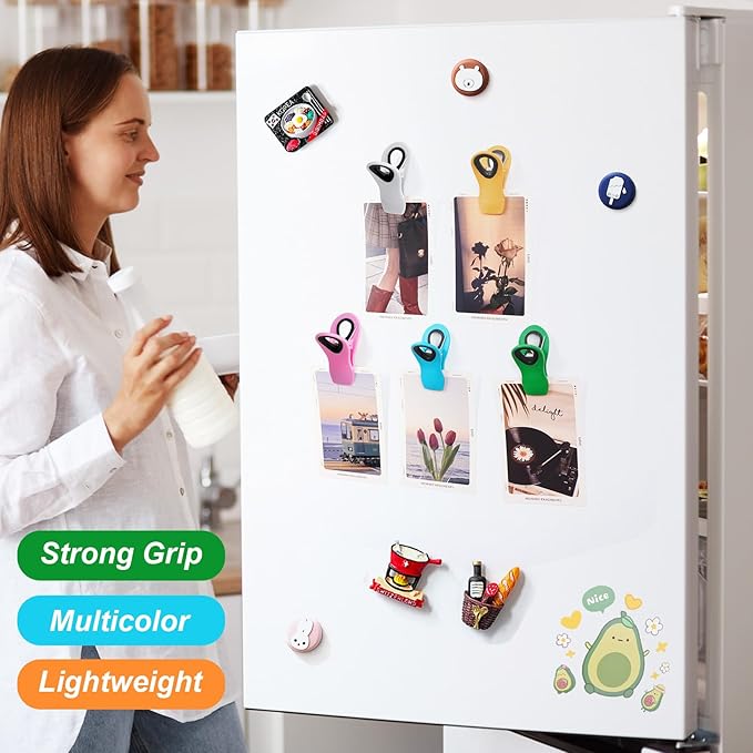 Jetmore 12 Pack Chip Clips Bag Clips, Office Paper Clamps, Magnetic Food Clip for Bread Bag, Refrigerator, Snack, Kitchen, Office, Packages, Colorful Plastic Clip Heavy Duty