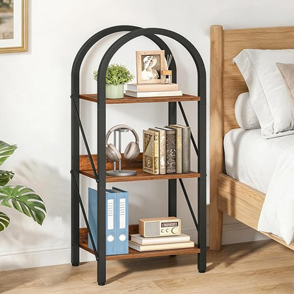 HOOBRO Bookshelf, 3-Tier Bookshelf Arched Display Racks, Industrial Bookcase with Metal Frame, Book Shelf Storage Organizer for Living Room, Office, Bedroom, Rustic Brow and Black BF423SJ01