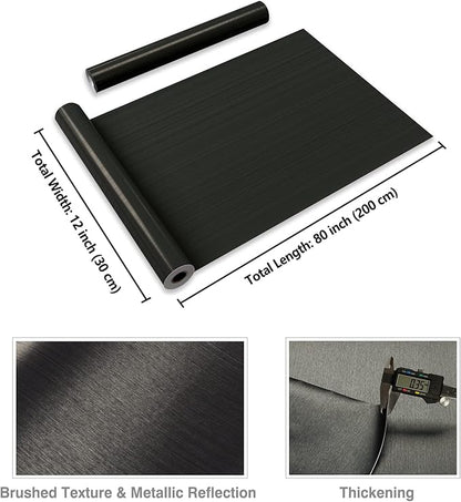 CRE8TIVE Thick Bronze Black Stainless Steel Contact Paper Peel and Stick 12"x80" Brushed Metallic Wallpaper Removable Heat Resistant Vinyl Roll for Kitchen Appliances Refrigerator Microwave Oven