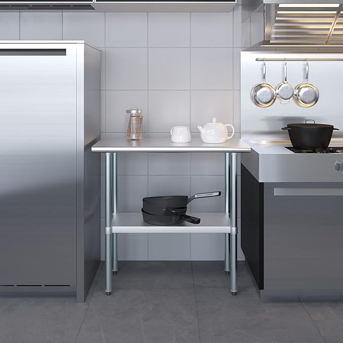 AmGood Stainless Steel Work Table with Undershelf | Kitchen Island Food Prep | Laundry Garage Utility Bench | NSF Certified (36" Long x 18" Deep)